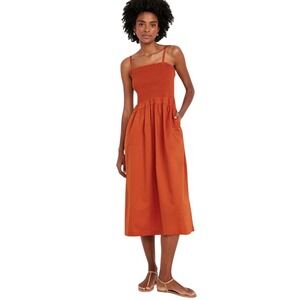 Old Navy Fit & Flare Smocked Midi Dress Beach Summer Resortwear Burnt Orange M